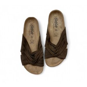 Biostep Brown Suede Leather Braided Slip On Sandal Made in Spain‎ Cork Women's 8